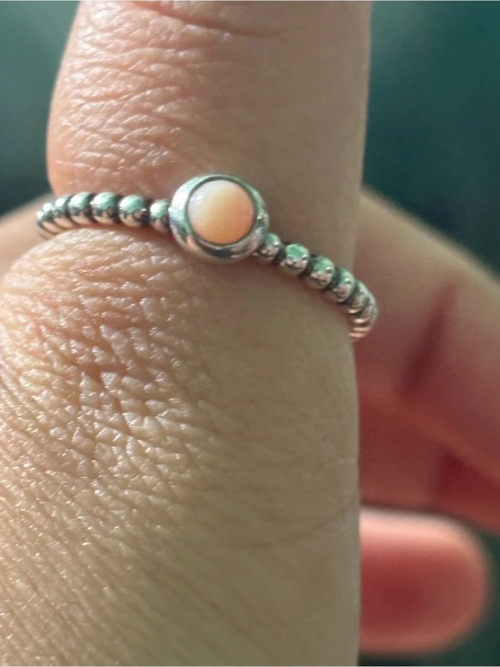 Pandora Silver Beaded Ring with Peach Cabochon